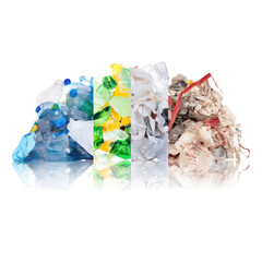 Plastic Waste and Trash Pile with Bottles, Containers, Papers, and Ripped Plastics Ready for Recycling and Disposal in an Environmentally Friendly Way