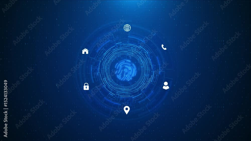 Poster digital fingerprint scanning. digital processing of fingerprints neon glowing technology fingerprint