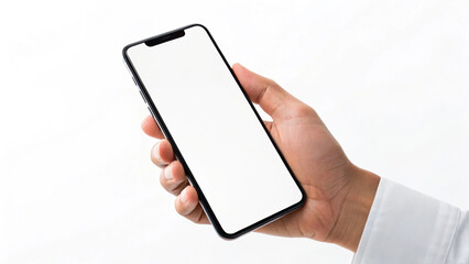hand holding smart phone  isolated on white background 
