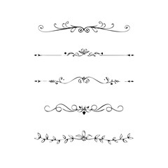 Set of Black Hand Drawn Rustic Doodle Design Elements. Decorative Floral Swirls, Scrolls, Text Frames, Dividers. Vintage Vector Illustration. 
