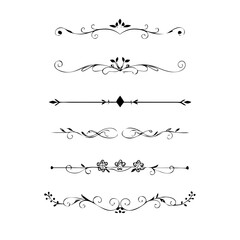 Obraz premium Set of Black Hand Drawn Rustic Doodle Design Elements. Decorative Floral Swirls, Scrolls, Text Frames, Dividers. Vintage Vector Illustration. 