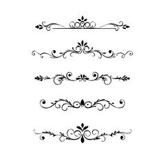 Set of Black Hand Drawn Rustic Doodle Design Elements. Decorative Floral Swirls, Scrolls, Text Frames, Dividers. Vintage Vector Illustration. 
