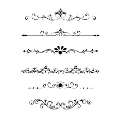 Set of Black Hand Drawn Rustic Doodle Design Elements. Decorative Floral Swirls, Scrolls, Text Frames, Dividers. Vintage Vector Illustration. 

