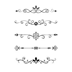 Obraz premium Set of Black Hand Drawn Rustic Doodle Design Elements. Decorative Floral Swirls, Scrolls, Text Frames, Dividers. Vintage Vector Illustration. 