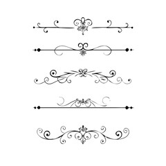 Fototapeta premium Set of Black Hand Drawn Rustic Doodle Design Elements. Decorative Floral Swirls, Scrolls, Text Frames, Dividers. Vintage Vector Illustration. 