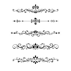 Set of Black Hand Drawn Rustic Doodle Design Elements. Decorative Floral Swirls, Scrolls, Text Frames, Dividers. Vintage Vector Illustration. 
