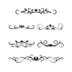 Set of Black Hand Drawn Rustic Doodle Design Elements. Decorative Floral Swirls, Scrolls, Text Frames, Dividers. Vintage Vector Illustration. 
