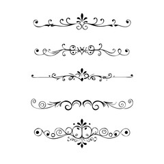 Obraz premium Set of Black Hand Drawn Rustic Doodle Design Elements. Decorative Floral Swirls, Scrolls, Text Frames, Dividers. Vintage Vector Illustration. 
