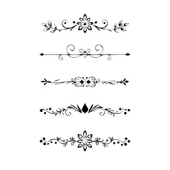 Obraz premium Set of Black Hand Drawn Rustic Doodle Design Elements. Decorative Floral Swirls, Scrolls, Text Frames, Dividers. Vintage Vector Illustration. 