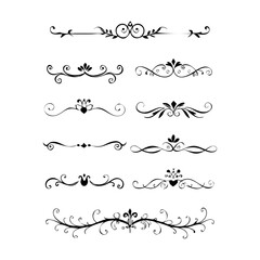 Obraz premium Set of Black Hand Drawn Rustic Doodle Design Elements. Decorative Floral Swirls, Scrolls, Text Frames, Dividers. Vintage Vector Illustration. 