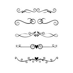 Set of Black Hand Drawn Rustic Doodle Design Elements. Decorative Floral Swirls, Scrolls, Text Frames, Dividers. Vintage Vector Illustration. 
