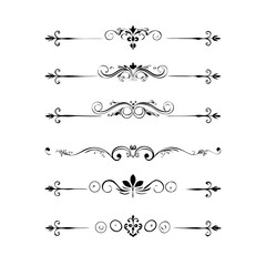 Obraz premium Set of Black Hand Drawn Rustic Doodle Design Elements. Decorative Floral Swirls, Scrolls, Text Frames, Dividers. Vintage Vector Illustration. 