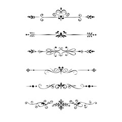 Set of Black Hand Drawn Rustic Doodle Design Elements. Decorative Floral Swirls, Scrolls, Text Frames, Dividers. Vintage Vector Illustration. 
