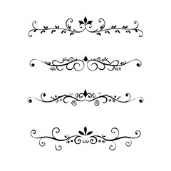 Obraz premium Set of Black Hand Drawn Rustic Doodle Design Elements. Decorative Floral Swirls, Scrolls, Text Frames, Dividers. Vintage Vector Illustration. 