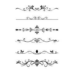 Set of Black Hand Drawn Rustic Doodle Design Elements. Decorative Floral Swirls, Scrolls, Text Frames, Dividers. Vintage Vector Illustration. 
