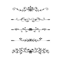 Obraz premium Set of Black Hand Drawn Rustic Doodle Design Elements. Decorative Floral Swirls, Scrolls, Text Frames, Dividers. Vintage Vector Illustration. 