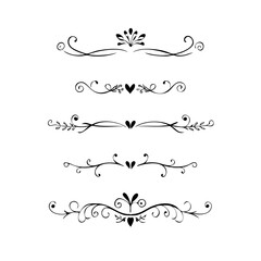 Set of Black Hand Drawn Rustic Doodle Design Elements. Decorative Floral Swirls, Scrolls, Text Frames, Dividers. Vintage Vector Illustration. 
