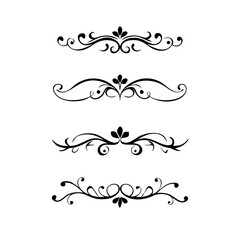 Set of Black Hand Drawn Rustic Doodle Design Elements. Decorative Floral Swirls, Scrolls, Text Frames, Dividers. Vintage Vector Illustration. 
