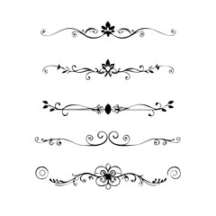 Obraz premium Set of Black Hand Drawn Rustic Doodle Design Elements. Decorative Floral Swirls, Scrolls, Text Frames, Dividers. Vintage Vector Illustration. 