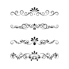 Set of Black Hand Drawn Rustic Doodle Design Elements. Decorative Floral Swirls, Scrolls, Text Frames, Dividers. Vintage Vector Illustration. 
