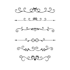 Obraz premium Set of Black Hand Drawn Rustic Doodle Design Elements. Decorative Floral Swirls, Scrolls, Text Frames, Dividers. Vintage Vector Illustration. 