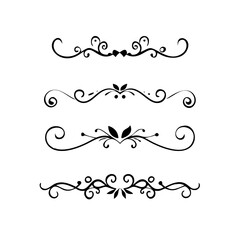 Set of Black Hand Drawn Rustic Doodle Design Elements. Decorative Floral Swirls, Scrolls, Text Frames, Dividers. Vintage Vector Illustration. 
