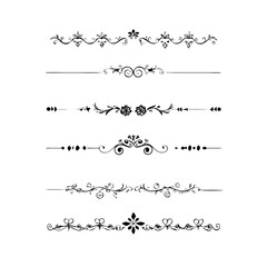 Obraz premium Set of Black Hand Drawn Rustic Doodle Design Elements. Decorative Floral Swirls, Scrolls, Text Frames, Dividers. Vintage Vector Illustration. 
