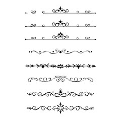 Obraz premium Set of Black Hand Drawn Rustic Doodle Design Elements. Decorative Floral Swirls, Scrolls, Text Frames, Dividers. Vintage Vector Illustration. 