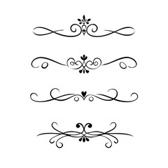 Set of Black Hand Drawn Rustic Doodle Design Elements. Decorative Floral Swirls, Scrolls, Text Frames, Dividers. Vintage Vector Illustration. 
