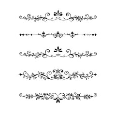 Set of Black Hand Drawn Rustic Doodle Design Elements. Decorative Floral Swirls, Scrolls, Text Frames, Dividers. Vintage Vector Illustration. 

