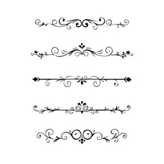 Obraz premium Set of Black Hand Drawn Rustic Doodle Design Elements. Decorative Floral Swirls, Scrolls, Text Frames, Dividers. Vintage Vector Illustration. 