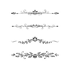 Decorative simple divider. Text dividers retro minimal line separators, elegant doodle frame borders. Vector isolated geometric wedding card heart separator elements set. 
