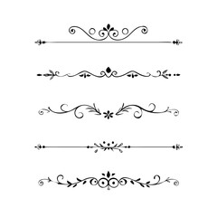 Decorative simple divider. Text dividers retro minimal line separators, elegant doodle frame borders. Vector isolated geometric wedding card heart separator elements set. 
