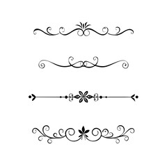 Decorative simple divider. Text dividers retro minimal line separators, elegant doodle frame borders. Vector isolated geometric wedding card heart separator elements set. 

