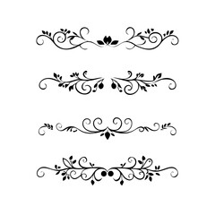 Decorative simple divider. Text dividers retro minimal line separators, elegant doodle frame borders. Vector isolated geometric wedding card heart separator elements set. 
