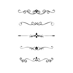 Obraz premium Decorative simple divider. Text dividers retro minimal line separators, elegant doodle frame borders. Vector isolated geometric wedding card heart separator elements set. 