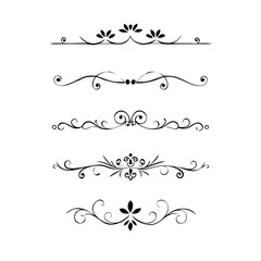 Decorative simple divider. Text dividers retro minimal line separators, elegant doodle frame borders. Vector isolated geometric wedding card heart separator elements set. 
