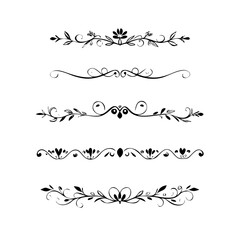 Decorative simple divider. Text dividers retro minimal line separators, elegant doodle frame borders. Vector isolated geometric wedding card heart separator elements set. 
