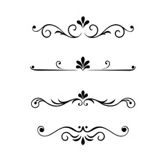 Decorative simple divider. Text dividers retro minimal line separators, elegant doodle frame borders. Vector isolated geometric wedding card heart separator elements set. 
