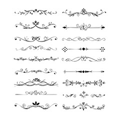 Decorative simple divider. Text dividers retro minimal line separators, elegant doodle frame borders. Vector isolated geometric wedding card heart separator elements set. 
