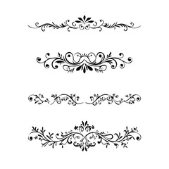 Decorative simple divider. Text dividers retro minimal line separators, elegant doodle frame borders. Vector isolated geometric wedding card heart separator elements set. 
