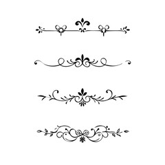 Decorative simple divider. Text dividers retro minimal line separators, elegant doodle frame borders. Vector isolated geometric wedding card heart separator elements set. 
