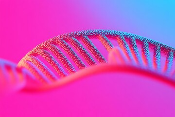 A close-up view of a DNA structure illuminated with vibrant colors, showcasing intricate details and patterns, symbolizing genetics and biology.