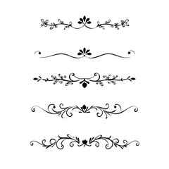 Decorative simple divider. Text dividers retro minimal line separators, elegant doodle frame borders. Vector isolated geometric wedding card heart separator elements set. 
