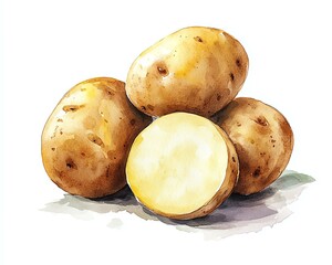 A collection of fresh, unpeeled potatoes, showcasing their natural textures and colors. Ideal for culinary imagery and agricultural themes.