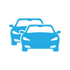Car Traffic Blue Silhouette, Two Vehicles Front Icon.