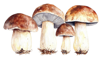 Beautiful Hand-Drawn Mushrooms Illustration with Detailed Cap and Stem