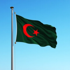 New flag of Bangladesh, A vibrant depiction of the flag, featuring a dark green background with a prominent red star and crescent moon