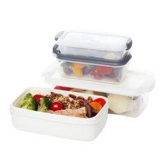 Versatile Food Storage Containers Stackable with Fresh Ingredients for Meal Prep, Organization, and Kitchen Use in Transparent and White Colors