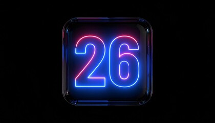 Glowing colorful line inside the glass symbol 26 shape. 